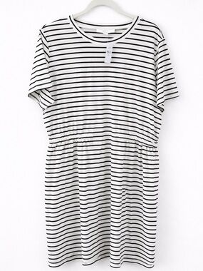 LOFT Striped Dress XXL NWT Black White Short Sleeve Elastic Waist Casual